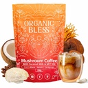 Organic Bless Instant Mushroom Coffee with Lion's Mane, Reishi & Cordyceps – Coconut Milk & MCT Oil for Smooth Energy & Focus – Low Caffeine 31mg, No Crash, No Jitters – 30 Servings