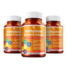 1 Body Vitamin B Complex 3 Pack – Bioavailable B Vitamins with 5-MTHF Folate, B1, B2, B5, B6, Methyl B12, Niacin & Biotin – Non-GMO, Vegan, Made in USA