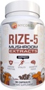 Rize 5 Mushroom Supplement - Lions Mane, Reishi, Chaga, Turkey Tail, Maitake - All Natural Immune Support & Cognitive Booster- 90 Capsules (45 Servings) - No Fillers