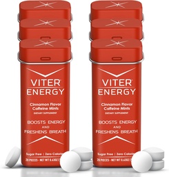 Viter Energy Caffeine Mints (120 Pieces) - 40mg Caffeine, Sugar Free, Vegan, B Vitamins Complex, Energy Supplement Caffeine Pills (Cinnamon, 6 Pack)