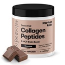Perfect Keto Collagen Peptides, Chocolate, 10g Protein Powder, Low Carb, No Sugar Added, Keto Friendly Coffee Creamer & Drink Mix, Grass Fed Bovine Type 1 & 3 Supplement with MCT Oil, 20 Servings