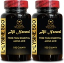 L-LYSINE Supplement Amino ACIDS - Immune Supplement Complex, Supports Calcium Absorption, Promotes Integrity of Skin & Lips, Natural Amino Acid - 2 Bottles 200 Counts