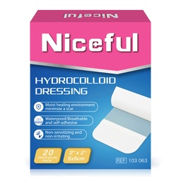 Niceful Hydrocolloid Bandages 2"x2", 20 Count | Waterproof, Advanced Healing, Extra Thin, Hydrocolloid Dressing Patches, for Blisters, Mild burns, Bed Sores