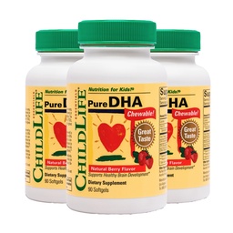 CHILDLIFE ESSENTIALS Pure DHA for Kids - Omega 3 Fish Oil Supplement for Children, Babies, & Toddlers, Pure DHA Softgel Chewables, Gluten Free, Natural Berry Flavor - 90 Softgels (Pack of 3)