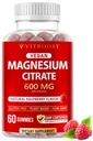 Vitboost Magnesium Citrate Gummies 600mg - 60 Count Vegan Magnesium Gummies for Relaxation & Muscle Support - Natural Raspberry Flavor - Non-GMO, Gluten Free, Plant Based