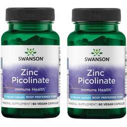 Swanson Zinc Picolinate Chelated Mineral Supplement for Adults Seeking Immune, Vision, and Prostate Support - Body-Preferred Form - 22 mg (60 Vegan Capsules, 2 Pack)