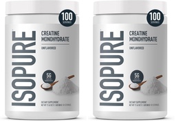 Isopure 100% Pure Creatine Monohydrate Powder,Sugar Free,Unflavored,5g Creatine Monohydrate Per Serving,1.1 Lbs,100 Servings (Packaging May Vary),(Pack of 2)