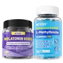 NEVISS 1Pack Antioxidant & Brain Support Melatonin 60mg Gummies with 2Pack L Methylfolate & Methyl B12 Gummies for Methylation, Fucus, Mood, Energy