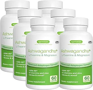 Igennus High Strength Ashwagandha Stress Relief Complex, L-Theanine & Magnesium & KSM-66 Root Extract Adaptogens, Methylated B Vitamins, Calm & Sleep Support, Clean Label, 360 Vegan Capsules