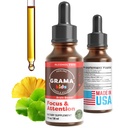 Grama Wellness - Focus & Attention Organic Kids Brain Vitamins & Cognitive Support Drops, ADHD Supplement with Ginkgo Biloba, Rhodiola, Gotu Kola, Licorice Root | Made in USA – 30 Servings
