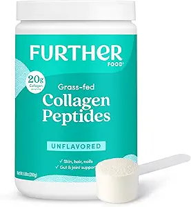 Further Food Unflavored Collagen Peptides Powder, Grass-Fed Pasture-Raised Hydrolyzed Type 1 & 3 Protein, Gut Health + Joint, Hair, Skin, Nails, Paleo Keto Sugar-Free 9.88 oz