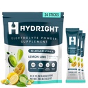 Electrolyte Powder Packets, Lemon Lime Sugar-Free Hydration Drink Mix, Fast Rehydration, Energy & Recovery, Keto Friendly Electrolyte Supplement with Sodium, 24 Sticks