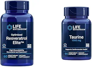 Life Extension Optimized Resveratrol Elite 60 Capsules & Taurine 1000mg 90 Capsules Bundle