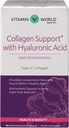 Vitamin World Collagen Support with Hyaluronic Acid 90 Capsules, Supports Healthy Skin, Antioxidant Support, BioCell Type II Collagen, Resveratrol, Grape Seed Extract, Rapid-Release, Gluten Free