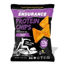 Natural Endurance Protein Chips - Low Carb Chips, 12g of Protein per Bag, Non GMO, Made with Avocado Oil, Vegan, Nut Free, On the Go Snack - Sweet Chili Flavor, 1.38 oz Bags (Pack of 8)