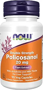 NOW Foods Supplements, Policosanol 20 mg, Double Strength, Blend of Long-Chain Fatty alcohols (LCFAs) Derived from Sugar Cane, 90 Veg Capsules