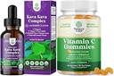Bundle of Potent Liquid Kava Kava Drops Supplement with Kavalactones for Balanced Mood and Chewable Vitamin C Gummies for Adults - Ascorbic Acid Natural Immune Booster and Natural Cold Remedy