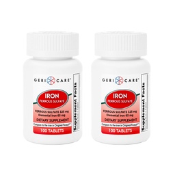 GeriCare Ferrous Sulfate Tablets 325mg, Elemental Iron 65 mg High Potency Iron Supplement | Dietary Supplement 100 Count. (Pack of 2)