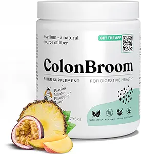 ColonBroom Psyllium Husk Powder with Stevia (Tropical Fruits) - Colon Cleanse for Bloating Relief & Gut Health - Colon Broom Fiber Powder Drink - Vegan Fiber Powder Stevia Supplement, 100 Servings