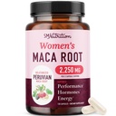 Organic Maca Root Capsules for Women | Peruvian Maca 2250MG Extra Strength | Red, Black & Yellow Root Powder with Black Pepper | Herbal Supplement to Support Energy & Hormone Balance | 120 Ct