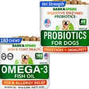 BARK&SPARK Omega 3 for Dogs + Dog Probiotics for Digestive Health & Enzymes - Fish Oil Treats for Dog Shedding, Skin Allergy, Itch Relief, Hot Spots Treatment - Diarrhea, Gas, Upset Stomach Relief