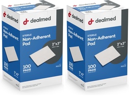 Dealmed Sterile Non-Adherent 2" x 3" Gauze Pads Non-Adhesive Wound Dressing, Highly Absorbent & Non-Stick, Painless Removal-Switch, Individually Wrapped for Extra Protection (Box of 100) (Pack of 2)