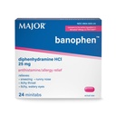 MAJOR Banophen Diphenhydramine HCI 25 mg Minitabs - Temporary Relief from the Symptoms of Hay Fever and Upper Respiratory Allergies - Antihistamine - Allergy Medicine - 24 Count (1 Pack)