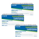 Major Cetirizine Hydrochloride Tablets - 24 Hour Indoor and Outdoor Allergy Relief for Sneezing, Watery Eyes, Itchy Throat or Nose - 10mg - 100 Count (3 Pack)