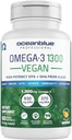 Oceanblue Professional Vegan Omega 3 1300-60 Count - Plant Based Fish Oil Alternative, High Potency Vegan DHA EPA Algae Oil Supplement - Non-GMO, 30 Servings