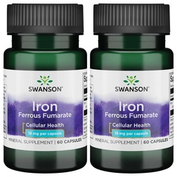 Swanson Iron (Ferrous Fumarate) - Mineral Supplement Promoting Energy Support - High-Concentration Formula Assists in Oxygen Delivery & Fatty Acid Metabolism 60 Sgels (2 Pack)
