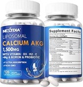 2 Pack Liposomal Calcium AKG Supplement 1500mg with Vitamin D3 & K2 for Women & Men, Calcium Supplement with Magnesium Glycinate, Boron, Probiotics & Vitamin C for Bone Strength & Energy, 240 Softgels
