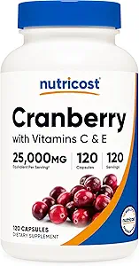 Nutricost Cranberry Extract 25,000mg (120 Servings) 2 Bottles with Vitamin C and Vitamin E
