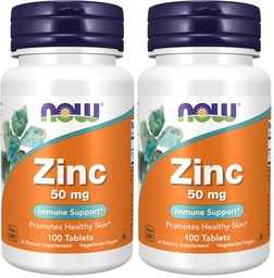 NOW Foods Supplements, Zinc (Zinc Gluconate) 50 mg, Supports Enzyme Functions*, Immune Support*, 100 Tablets (Pack of 2)