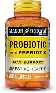 MASON NATURAL Probiotic with Prebiotic, 40 Day Supply for Normal Digestive Function & Improved Gut Health, 40 Veggie Capsules