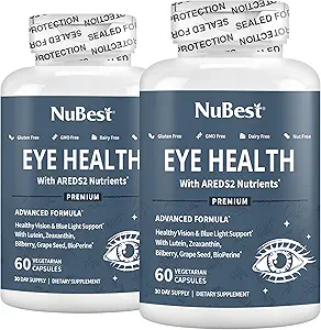 NuBest AREDS 2 Eye Vitamins with Beta Carotene Carrot Powder, 20mg Lutein, 4mg Zeaxanthin, Bilberry, Grape Seed, BioPerine, B-Complex, Multivitamin for Eye Health | Pack 2