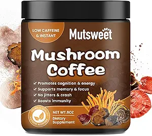 Mushroom Coffee, Powerful 12 in 1 Mushrooms Powder with Lion's Mane, Turkey Tail, Chaga & More, Immune Boosting Instant Arabica Coffee Mix with Cacao, L-Theanine for Focus, Energy