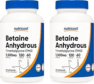 Nutricost Betaine Anhydrous Caps 1500mg, 60 Servings Per Bottle (2 Bottles)