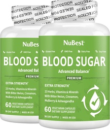 Blood Sugar - Advanced Formula with Bitter Melon, Ashwagandha, Cinnamon, Chromium, Magnesium, Vitamins, Alpha Lipoic Acid, Cayenne Pepper & More | Pack 2