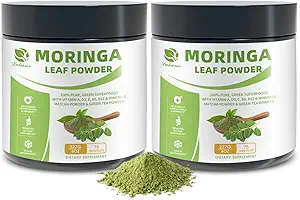 Organic Moringa Powder & Matcha Powder, Multi-Green Superfoods with Green Tea Resveratrol - Energy and Digestive Support, Rich in Antioxidants and Vitamin A D3 E B6 B12 Calcium, Non-GMO, Vegan, 16 oz