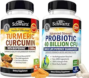 40 Billion CFU Daily Probiotic Supplement (1 Month Supply) Plus Turmeric Curcumin with Black Pepper Extract 1500mg Complex (1 Month Supply)