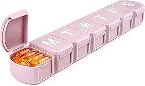 MOLN HYMY Extra Large Weekly Pill Organizer 7 Day, XL 1 Week Pill Dispenser Case, Daily Medicine Organizer to Hold Vitamin Filsh Oil and Supplements (Pink)