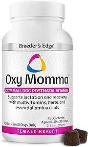 Breeder's Edge Oxy Momma Soft Chews, Postnatal Vitamin Supplement for Lactating Dogs and Cats, Supports Recovery, Hormones, and Next Pregnancy - for Small Dogs & Cats, 40ct Soft Chews