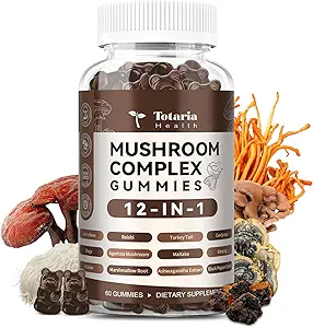 Mushroom Complex Gummies Supplements 12 Blend with Lions Mane Supplement Vegan Blend with Reishi, Cordyceps, Ashwagandha - Lion's Mane Mushroom Gummies for Adults Brain Booster, Immune Support, Energy