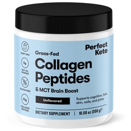 Perfect Keto Collagen Peptides, Unflavored, 10g Protein Powder, Grass Fed Hydrolyzed Type 1 & 3 Supplement, Low Carb, No Sugar Added, Keto Friendly, Coffee Creamer & Drink Mix, with MCT Oil