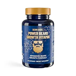 Derm Dude Power Beard Growth Vitamins for Men | With Biotin 10K MCG, Zinc B12 Saw Palmetto & Keratin for Healthier Thicker Fuller & Stronger Facial Hair | Restore Hair Breakage & Thinning, 60 Capsules
