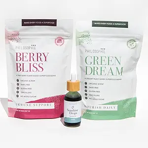 Philosophie Sunshine Drops, Green Dream, & Berry Bliss Bundle - Liquid Chlorophyll & Superfood Powder Blend - All Natural Plant-Based 3pack