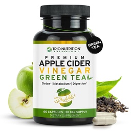 TRIO NUTRITION Apple Cider Vinegar Capsules with Green Tea - Natural Sugar Free Apple Cider Vinegar Pills with the Mother for Body Cleanse, Immune, Weight Management & Metabolism Booster*