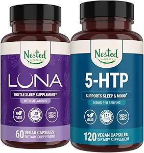 Nested Naturals Luna Sleep Supplement (60 Vegan Capsules) & 5-HTP 100mg (120 Vegan Capsules) for Improved Sleep, Relaxation & Mood