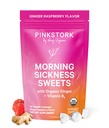 Pink Stork Morning Sickness Sweets, Organic Raspberry Ginger Candy with Vitamin B6, Support for Motion Sickness, Prenatal Heartburn - Pregnancy Must Haves - 30 Wrapped Drops