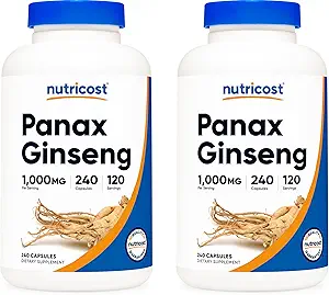 Nutricost Panax Ginseng 1000mg, 240 Capsules (2 Bottles) - Non GMO, Gluten Free, 120 Servings